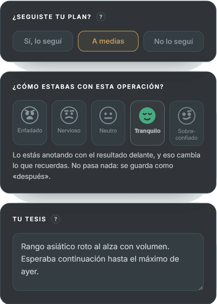 Lo que anotas tú en Memorando: si seguiste el plan, cómo estabas y tu tesis
